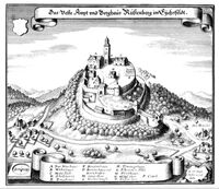 Abbildung 4: „Haupt und Wächter“ des Eichsfeldes wurde die kurmainzische Burg Rusteberg gern genannt. Historischer Stich von 1648.